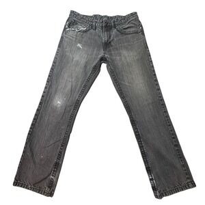 Vintage Machine Jeans Mens 34x30 Black Faded Distressed Cross Embroidered Y2K